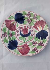 Antique Spongeware Plate Hand Painted Tulip Pattern Norman W Franks, London 1910