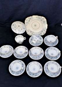 Porcelain Part Tea Set Blue Seaweed or Fibre Pattern Possibly CJ Mason c 1845