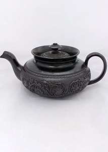 Cyples Black Basalt Low Round Collared Bachelor Teapot circa 1830