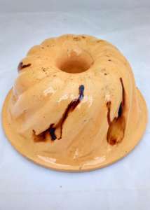 Yellow Ware Slip Pottery Turks Cap Bundt Cake Mould Mielle French Antique c 1880