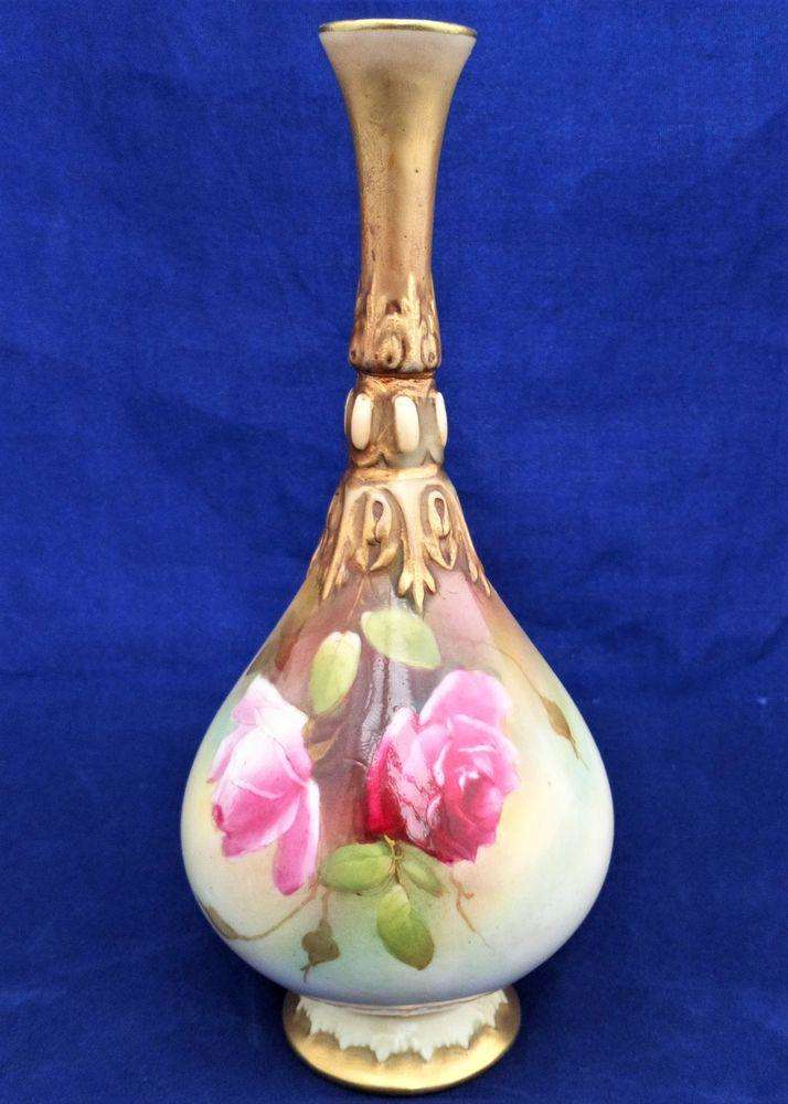 oyal Worcester Porcelain Vase Painted Roses Shape H304 Antique Edwardian 1905