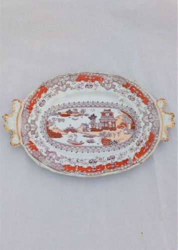 Masons Ironstone China Handled Oval Plate or Stand Coloured Pekin Japan pattern c 1830