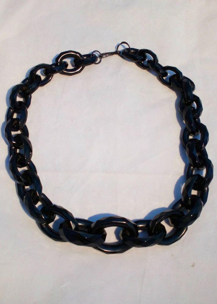 Victorian Carved Whitby Jet Chain Faceted Rings 21 inches 62 g Antique c 1870