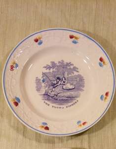 The Young Fishers Transfer ware Plate  Paual and Virginia Series by William Smith and Co Stafford Pottery Stockton on Tees Antique c 1835