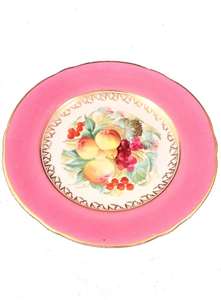 Antique English Porcelain Cabinet or Dessert Plate Painted Fruit pattern 122 Pink Ground Border circa 1850
