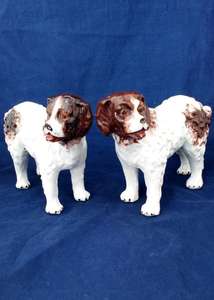 Antique Pair Staffordshire Pottery Dog Figures St Bernard Standing Dogs circa 1890