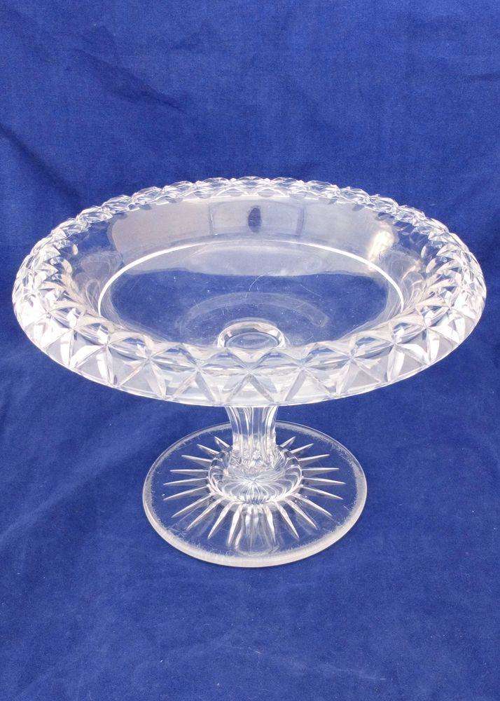 Antique Victorian Turn Over Rim Cut Glass Bowl Comport Compote or Tazza Round Star Cut Foot Hollow Inverted Baluster Facet Cut Stem circa 1850