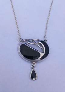 Antique Charles Horner Silver and Black Onyx Necklace Celtic Knot Archibald Knox circa 1910