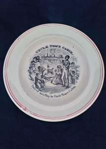 Antique Transfer Printed Earthenware Plate Anti Slavery Uncle Tom's Cabin By Harriet Beecher Stowe Engrved image by George Cruikshank Prayer Meeting in Uncle Tom's Cabin