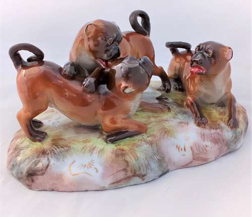 Antique Meissen Porcelain Pug Dogs Figure Group F186 c 1880