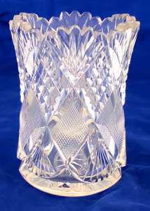 An antique Edwardian fan cut glass small celery vase with hobnail and strawberry diamond cutting star cut base circa 1910