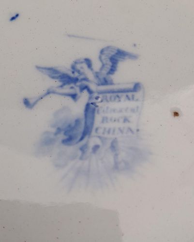 Antique pearlware blue & white transferware shell shaped dessert dish - marked Royal Vitrescent Rock China