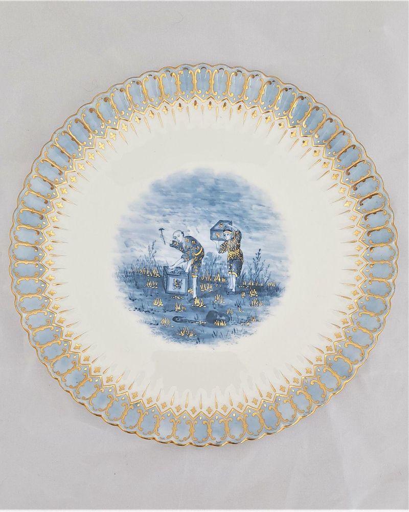 Antique Copeland Porcelain Cabinet Plate Blue & White Chinese Figures date code for 1882