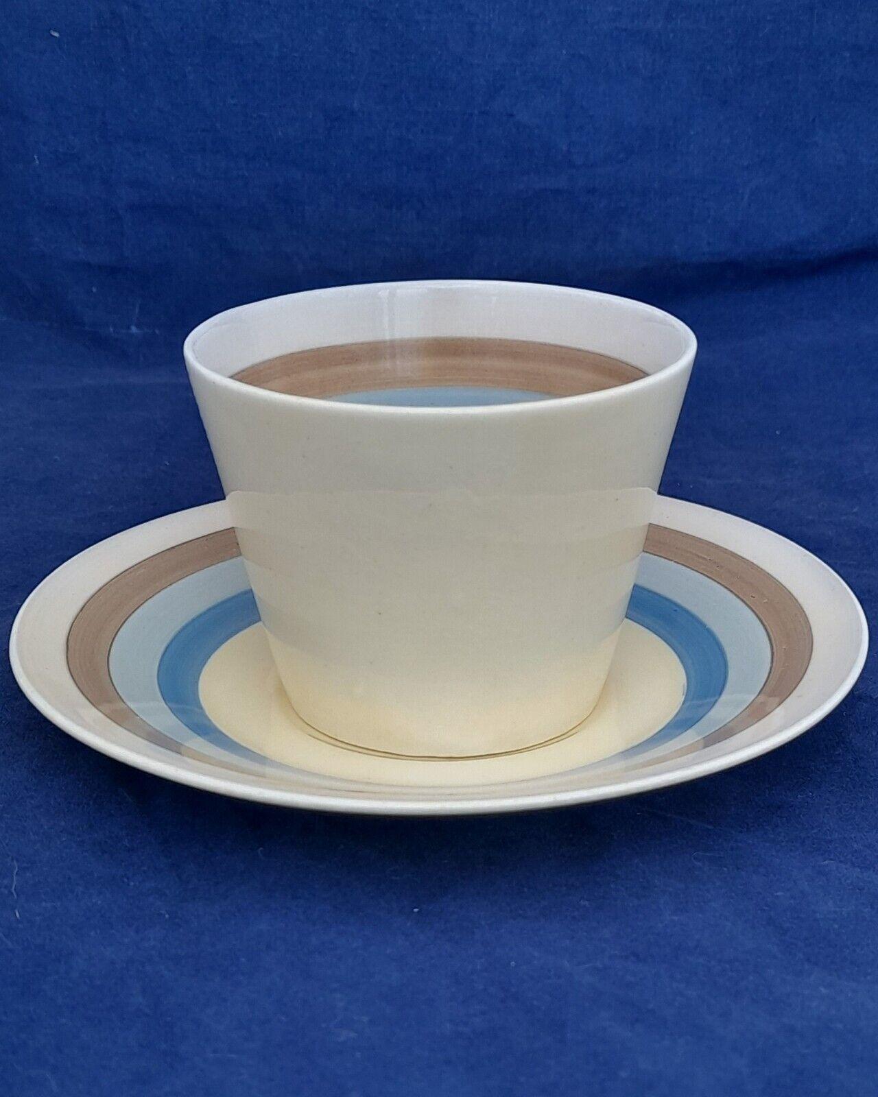 Art Deco Wilkinson Clarice Cliff Striped Open Conical Handle Cup & Saucer 1930s