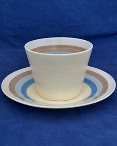 Art Deco Wilkinson Clarice Cliff Striped Open Conical Handle Cup & Saucer 1930s