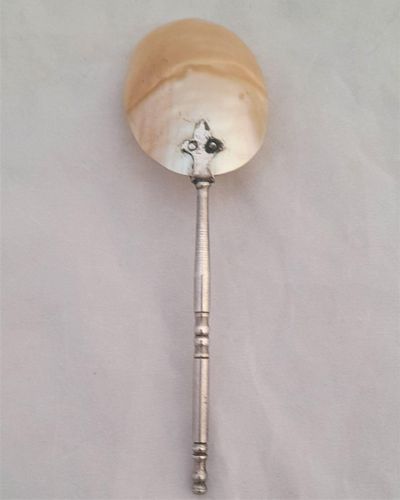 Palais Royal Mother of Pearl spoon and silver plated brass handle Antique French Grand Tour 1880