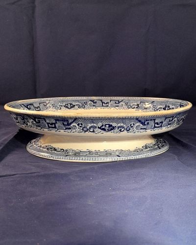 Antique Stone Ware Blue & White Transfer Printed Stilton Stand Willow Pattern circa 1850 27.3 cm diameter