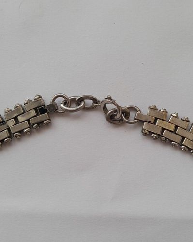 Art Deco Jakob Bengel Brickwork or Mauerwerk Articulated Long Necklace Red Black Enamels 1920