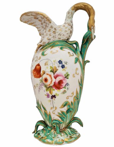 Antique Regency Daniel & Son Porcelain Swan lipped Vase Ewer or Jug Hand Painted Botanicals circa 1825. Made by Henry & Richard Daniel Shelton Staffordshire. 242mm high weighs 516 grammes unpacked.