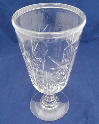 Antique Victorian Cut Glass Celery Vase with Folded Rim to a Bell Shaped bowl on a Baluster Stem and plain foot - circa 1870 21 cm high 10 cm diameter