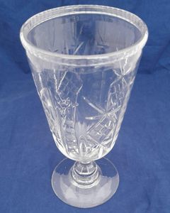 Antique Victorian Cut Glass Celery Vase with Folded Rim to a Bell Shaped bowl on a Baluster Stem and plain foot - circa 1870 21 cm high 10 cm diameter