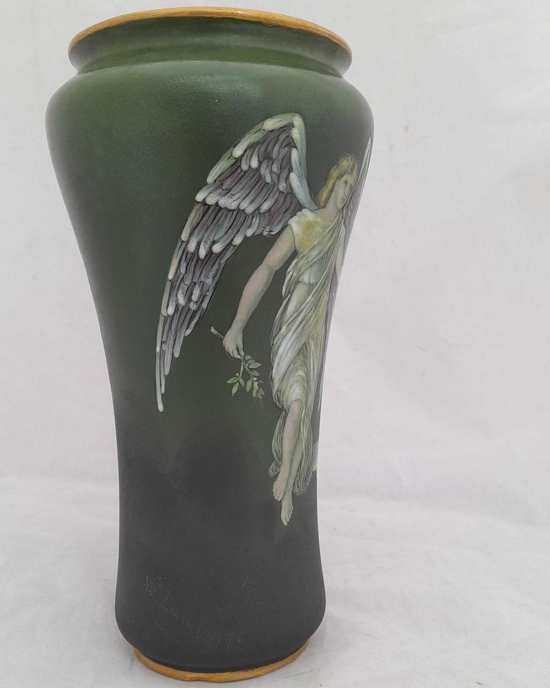 Antique Derby Porcelain Vase Hand Painted Angel of Peace - W Lambert - Old Crown Derby China Works in King Street Derby made in the William Larcombe period after Sampson Hancock Antique circa 1915 20cm high
