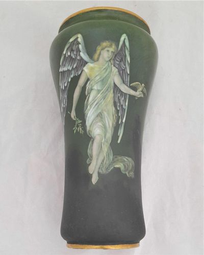 Antique Derby Porcelain Vase Hand Painted Angel of Peace - W Lambert - Old Crown Derby China Works in King Street Derby made in the William Larcombe period after Sampson Hancock Antique circa 1915 20cm high