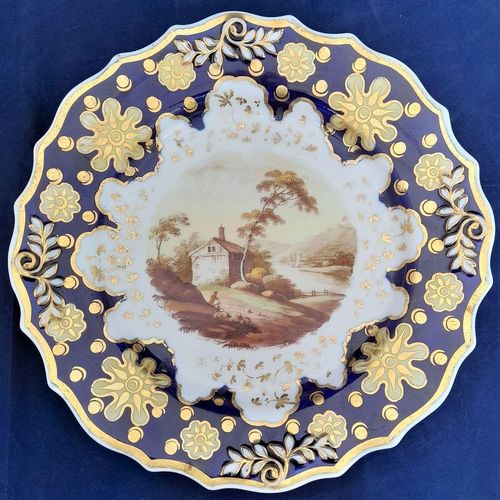 main image - Ridgway Regency Porcelain loop sprigged dessert plate - Pattern 941 Topographical scene c 1810