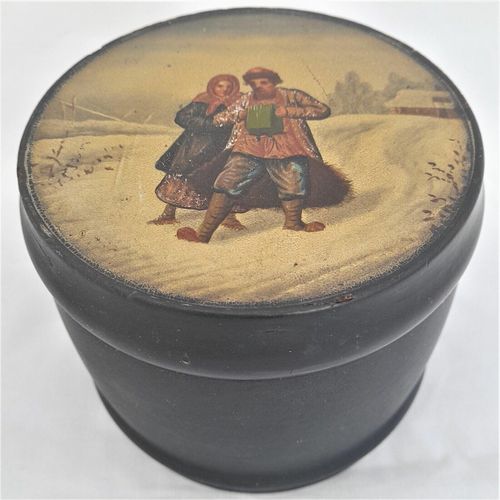 main image - Antique Russian Papier Mache Lacquer Box Tea Caddy Hand Painted Vishnyakov 1885