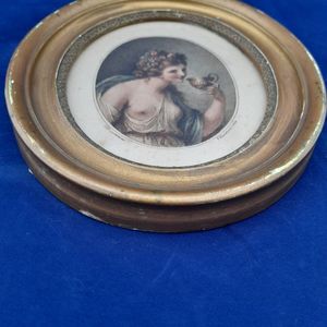 Bottom of frame : Antique Francesco Bartolozzi hand coloured stipple engraved Print of a Bacchante after a painting by Giovanni Battista Cipriani circa 1780 Oval Frame