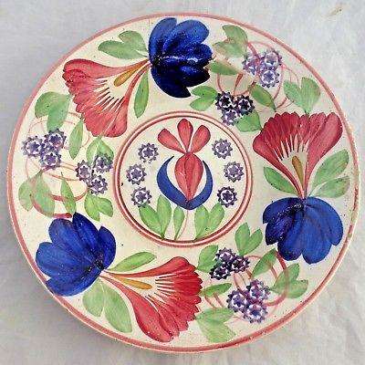 Antique Spongeware Bowl Hand Painted Tulip Pattern Norman W Franks, London 1910