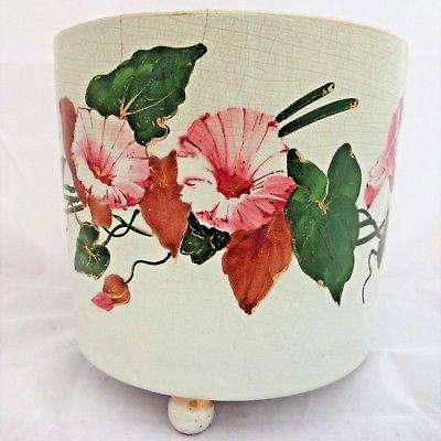 Victorian Cylindrical Planter Hand Painted Convolvus Ball Feet Earthenware 1890