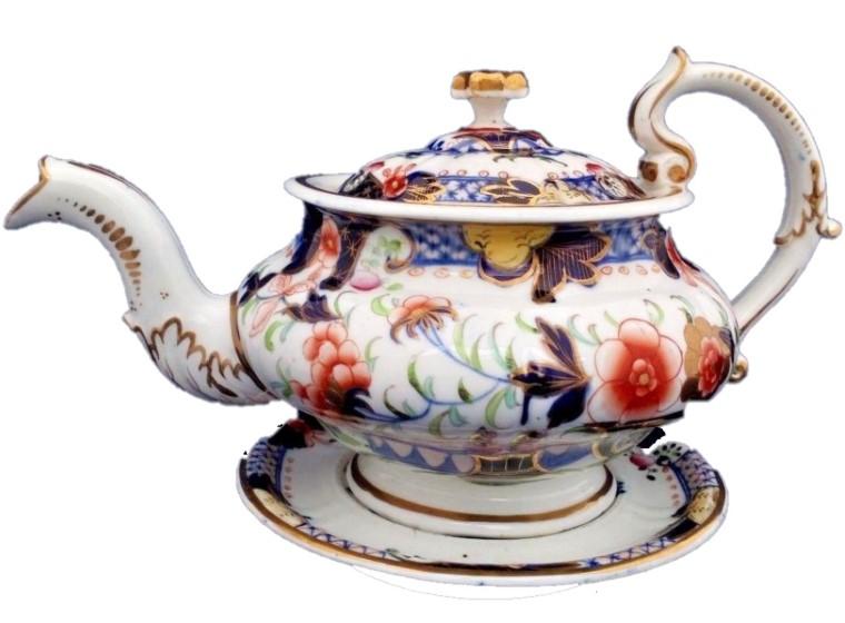 Antique Grainger Lee & Co Worcester Porcelain Round Teapot & Stand p 1509 c 1825