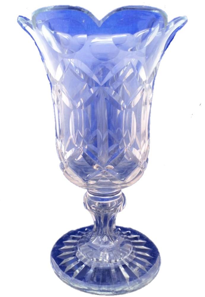 Cut Glass Celery Vase Scalloped Rim Faceted Air Tear Stem Antique Victorian