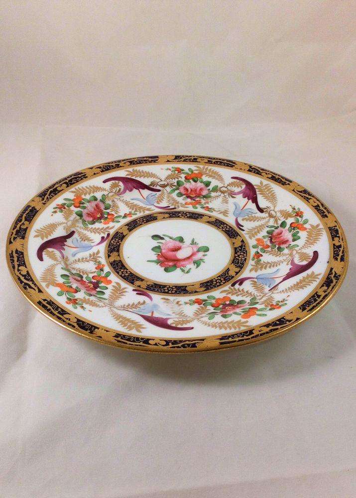 Antique Georgian Porcelain Plate Hand Painted and Gilded Roses Grapevine 1825-30
