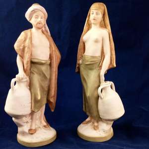 Royal Dux Porcelain Pair Figurines Arabian Water Carriers 1444 1445 Antique circa 1910