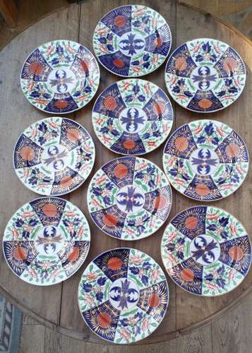 Set Ten Coalport Hybrid Hard Paste Porcelain Plates Imari Crab Claw c 1810