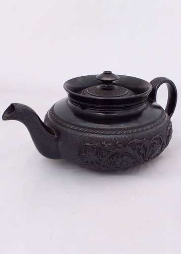 Cyples Black Basalt Low Round Collared Bachelor Teapot circa 1830
