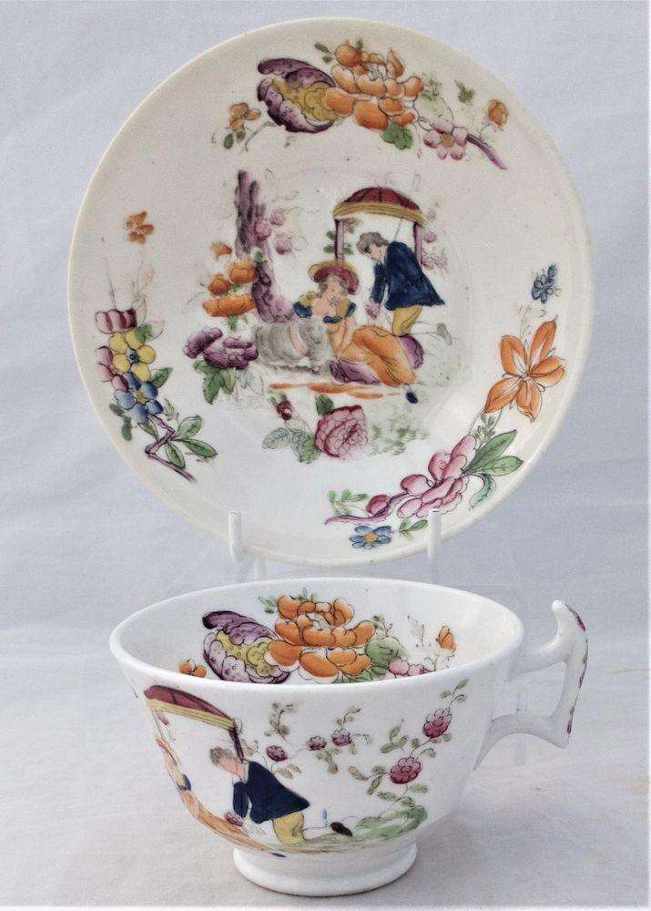 London Shape Porcelain Tea Cup & Saucer Printed Shepherdess Pattern 1815