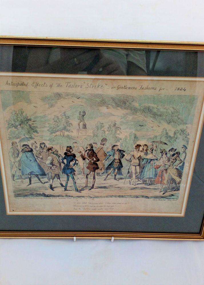 Framed George Cruikshank Etching Original 1834 Coloured Print The Tailors Strike