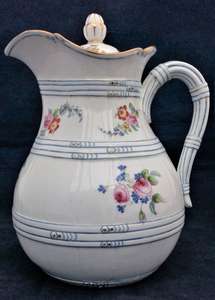 Porcelain Wine Ewer and Lid Jug Pitcher Faux Cane Body Antique Victorian C 1850