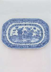 Chinese Porcelain Blue White Platter Vase Auspicious Objects Qianlong Qing 1760