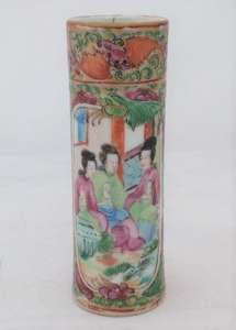 Chinese Porcelain Rose Medallion Bats 福 Miniature Cylindrical Vase 19th C