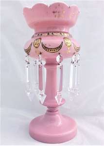 Pink Opaque Glass Mantle Lustre Vase Antique Victorian c 1870
