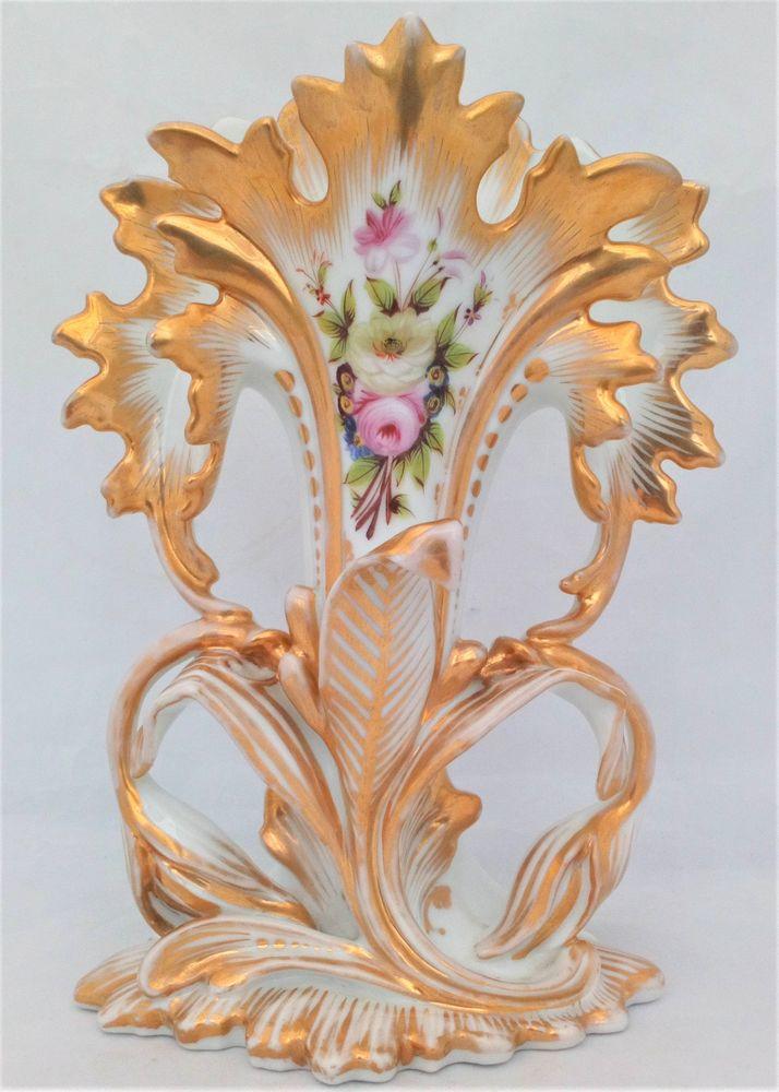 Continental Porcelain Cornucopia Vase Painted Flowers Antique circa 1890