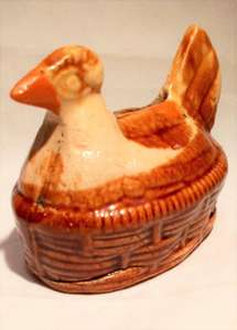 Novelty Pottery Chicken Shaped Money Box Yellow Ware Treacle Glazed Antique circa 1870