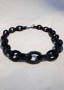 Victorian Carved Whitby Jet Chain Faceted Rings 21 inches 62 g Antique c 1870