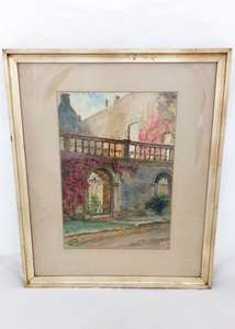 Antique Water-colour painting of Burford Priory in the Cotswolds West Oxfordshire Signed by Lucy Graham Smith dated 1920 Glazed and in a Gilt Slip