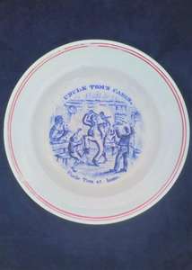 Antique Transferware Pearlware Plate Based upon Harriet Beecher Stowe's Anti Slavery novel Uncle Tom's Cabin with a print by George Cruikshank in blue of Uncle Tom at Home circa 1855