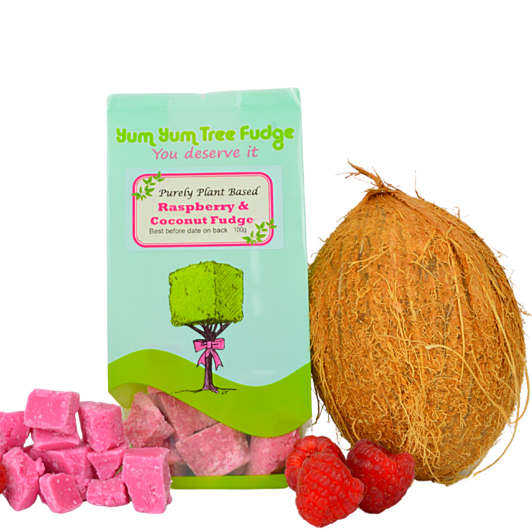 Plant Based Raspberry & Coconut Fudge by Yum Yum Tree Fudge